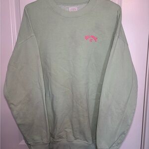 Billabong Women’s oversized Green Crewneck Sweatshirt with Pink Logo